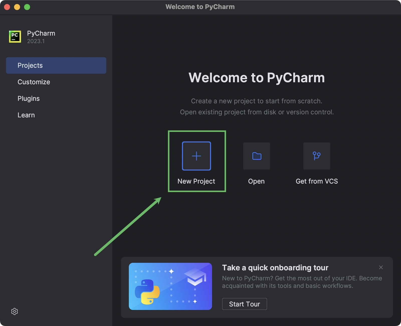 PyCharm’s Welcome screen