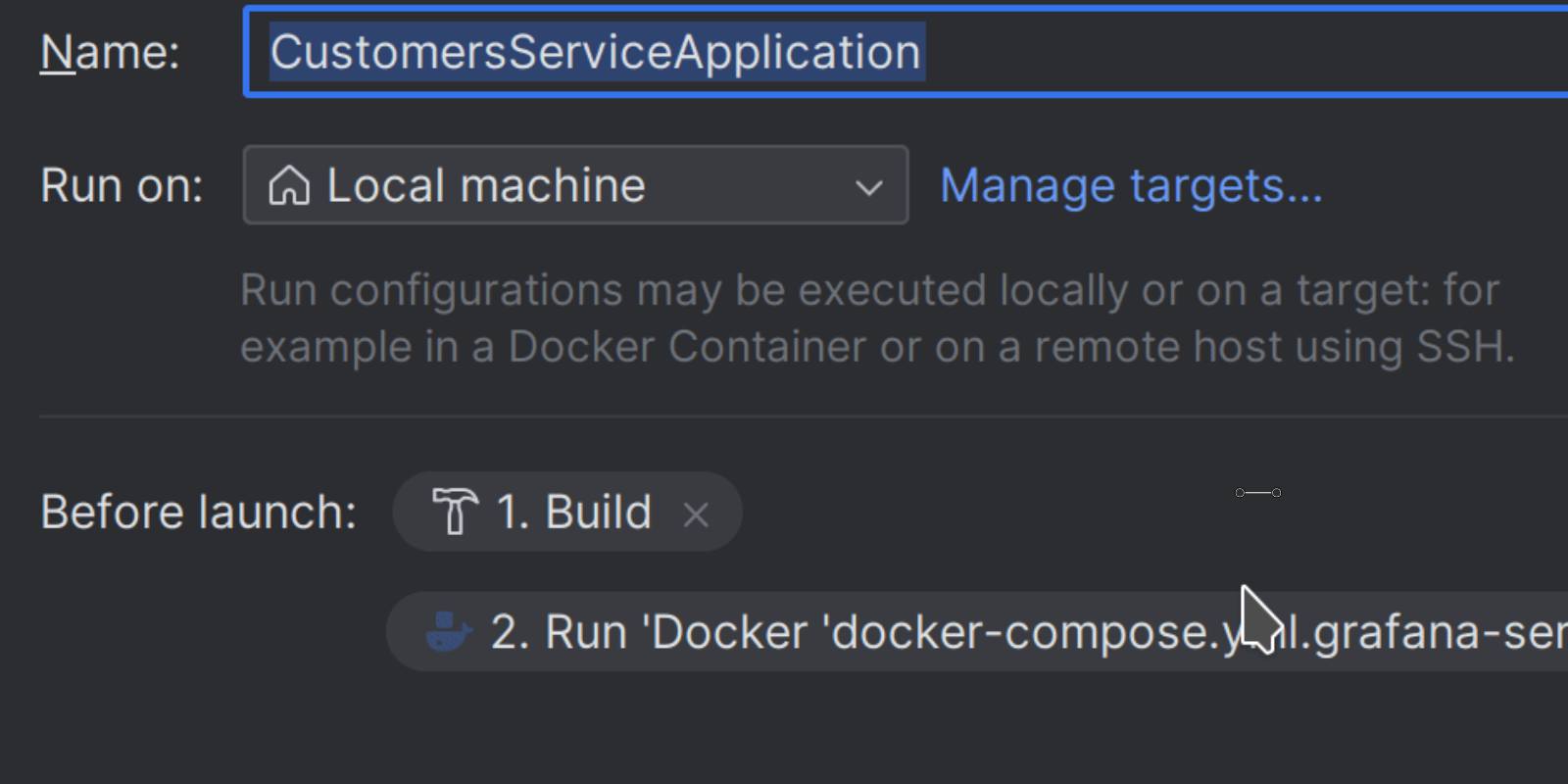 showing setting a Docker container to run as a Before Launch task