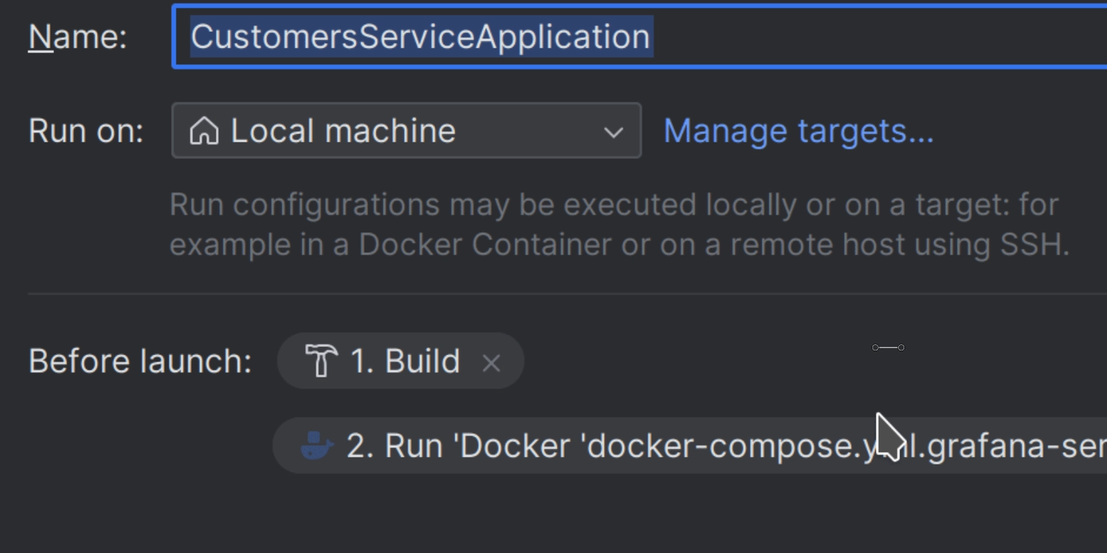 showing setting a Docker container to run as a Before Launch task