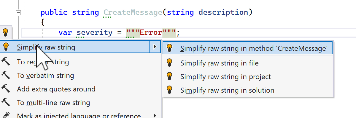 Raw string editing in ReSharper 2023.2