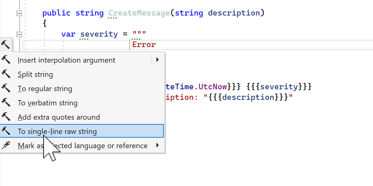 Raw string editing in ReSharper 2023.2