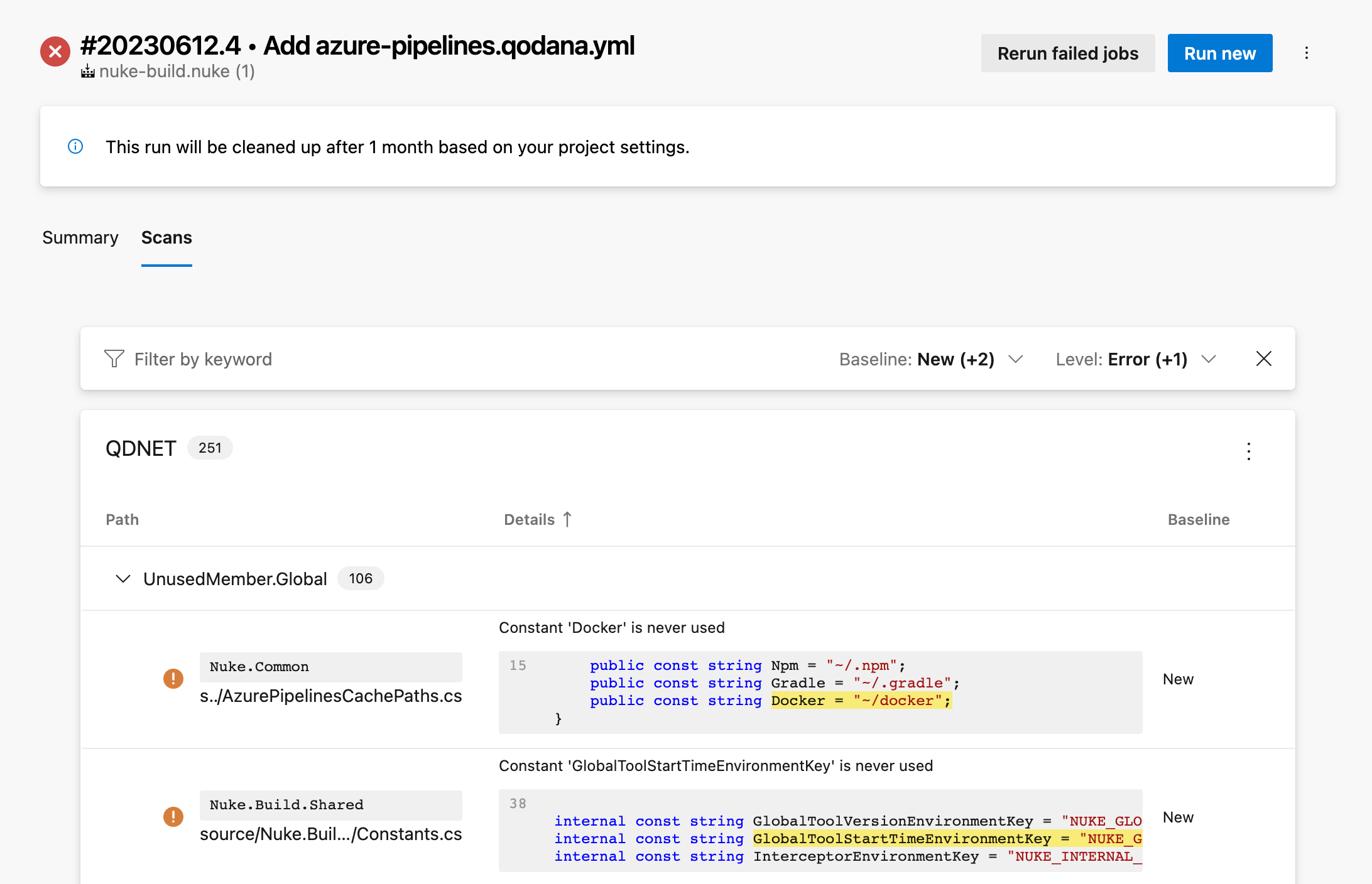 Azure Pipelines SARIF 검사 탭