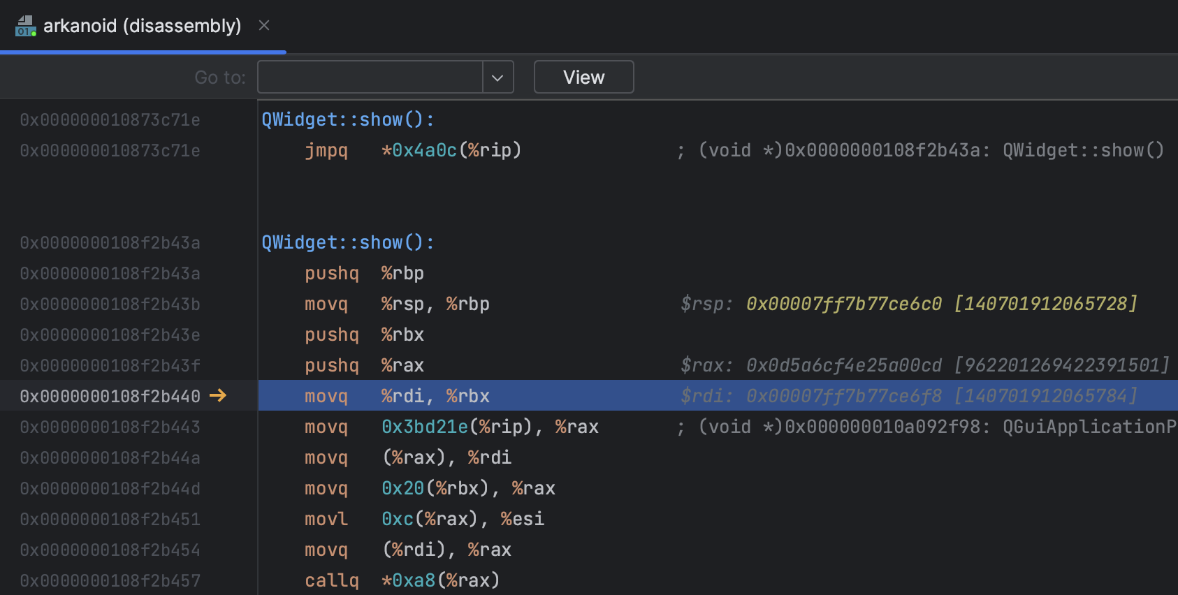 Inlined registers