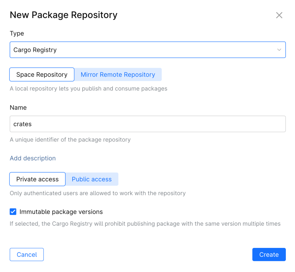 Manage and share Rust packages in Space