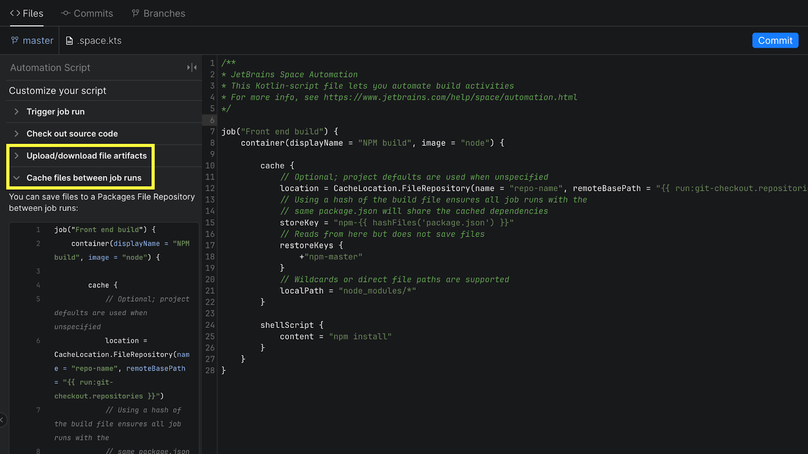 Store build artifacts and cache project dependencies