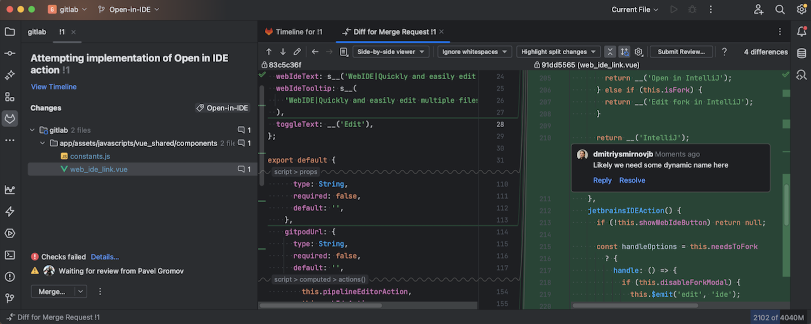 GitLab Merge Request functionality in PyCharm