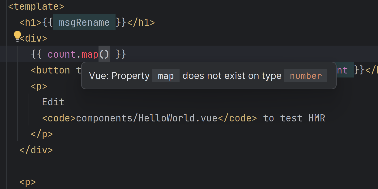 Showing the property map does not exist on type number error from the Vue Language Server