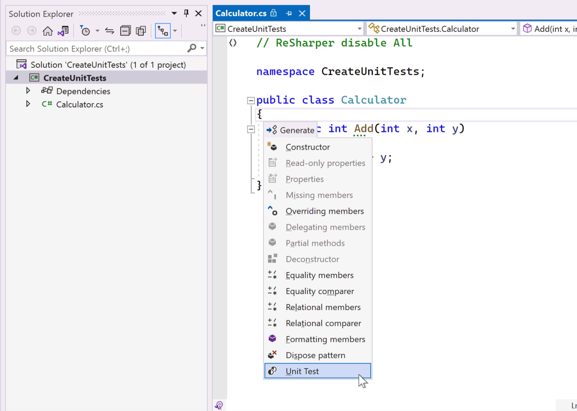 Create Unit Test Dialog