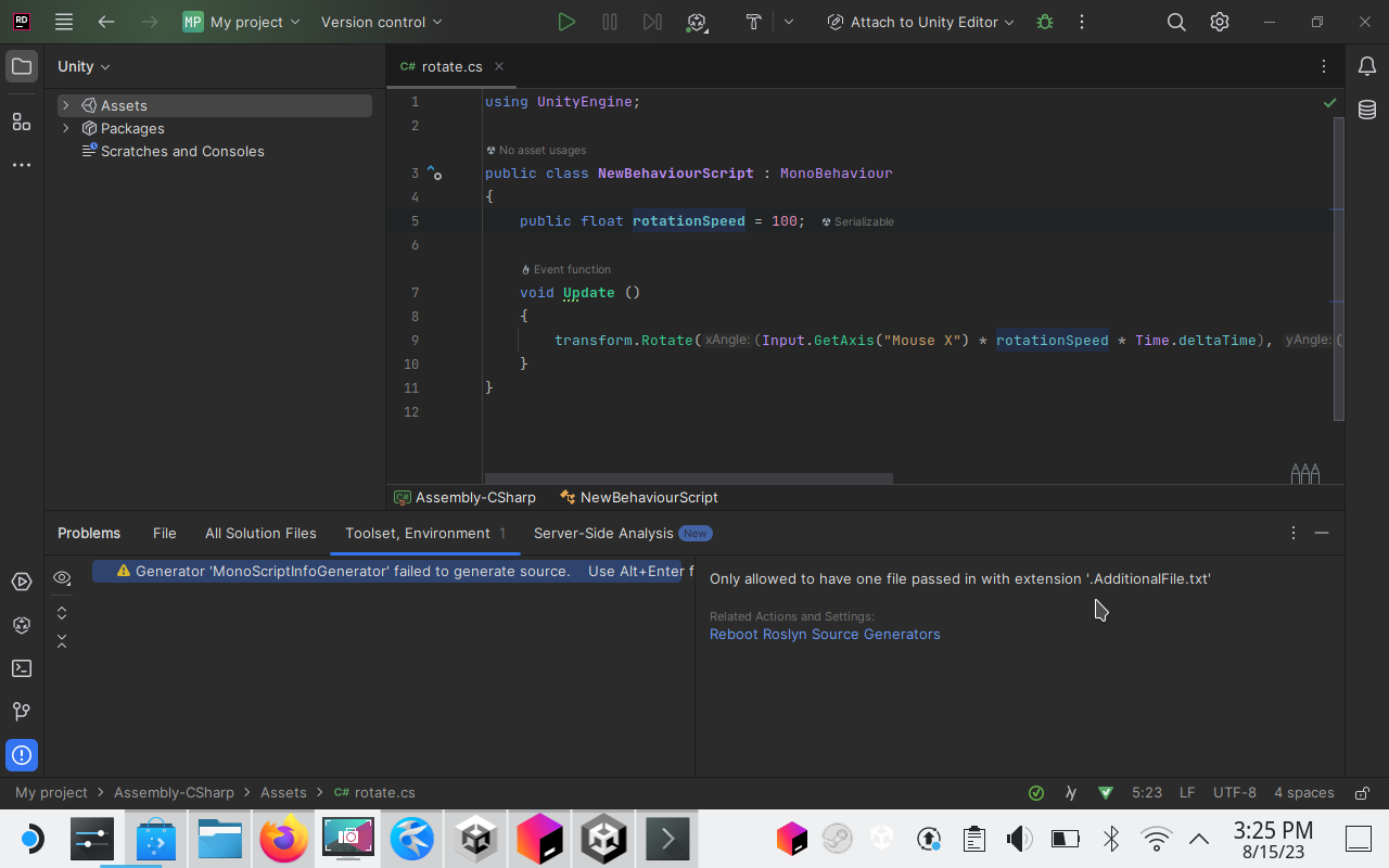 Unity Toolbar in JetBrains Rider with Unity Project open