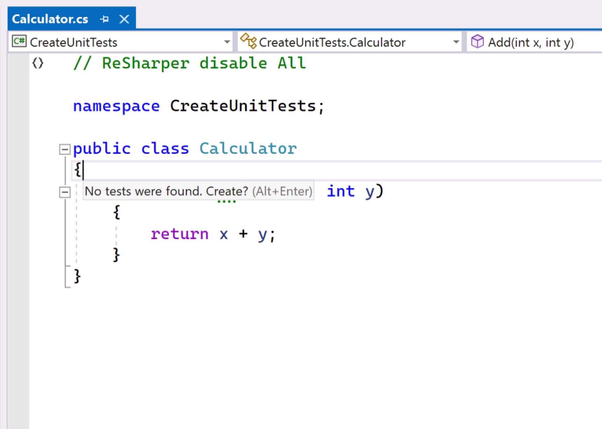 Fallback from Navigating to Creating Unit Test