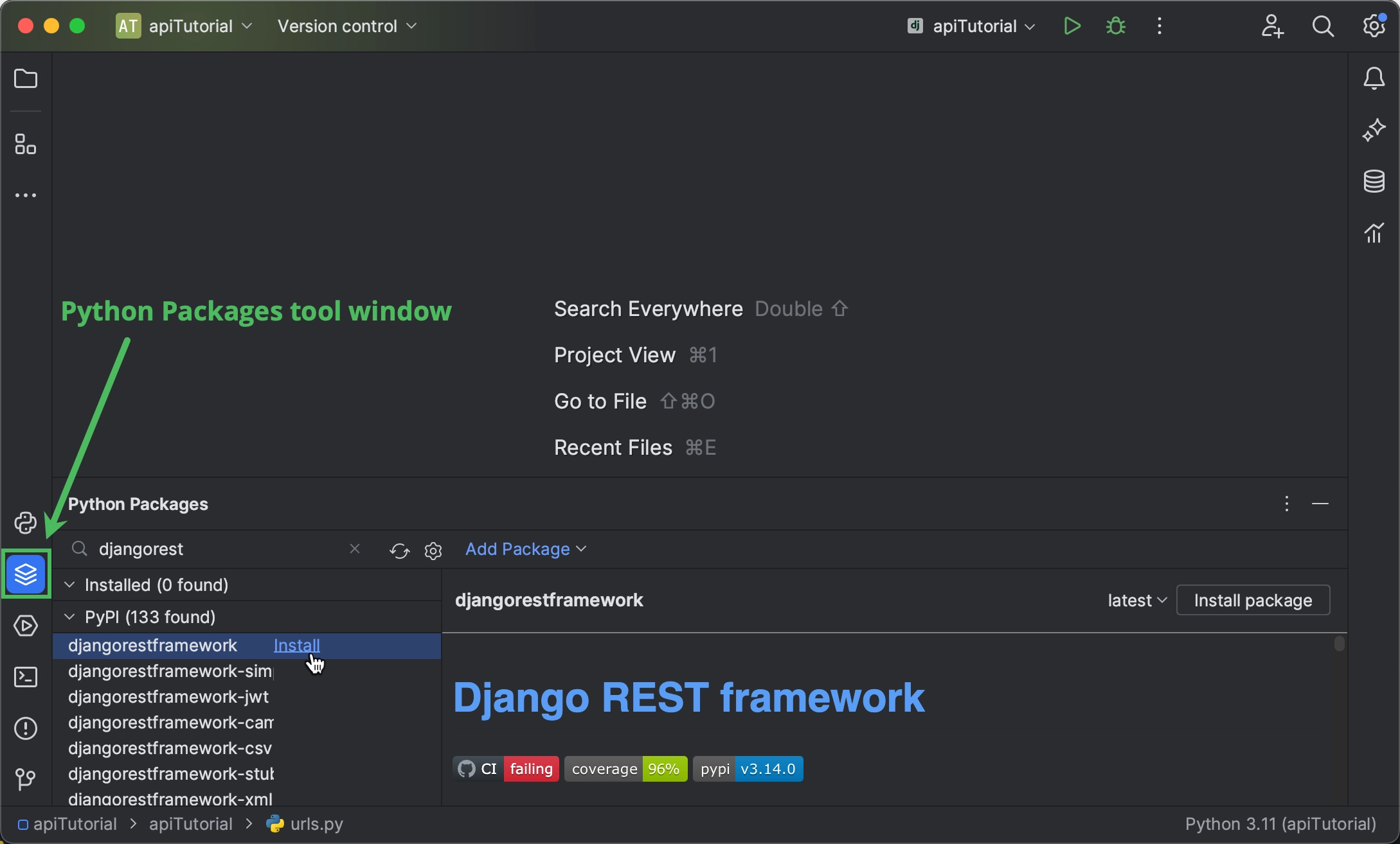 Installing the djangorestframework package