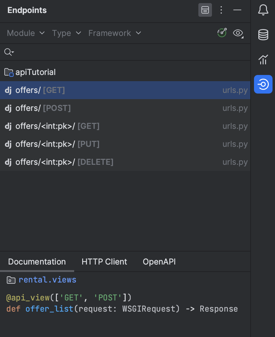 Endpoints tool window