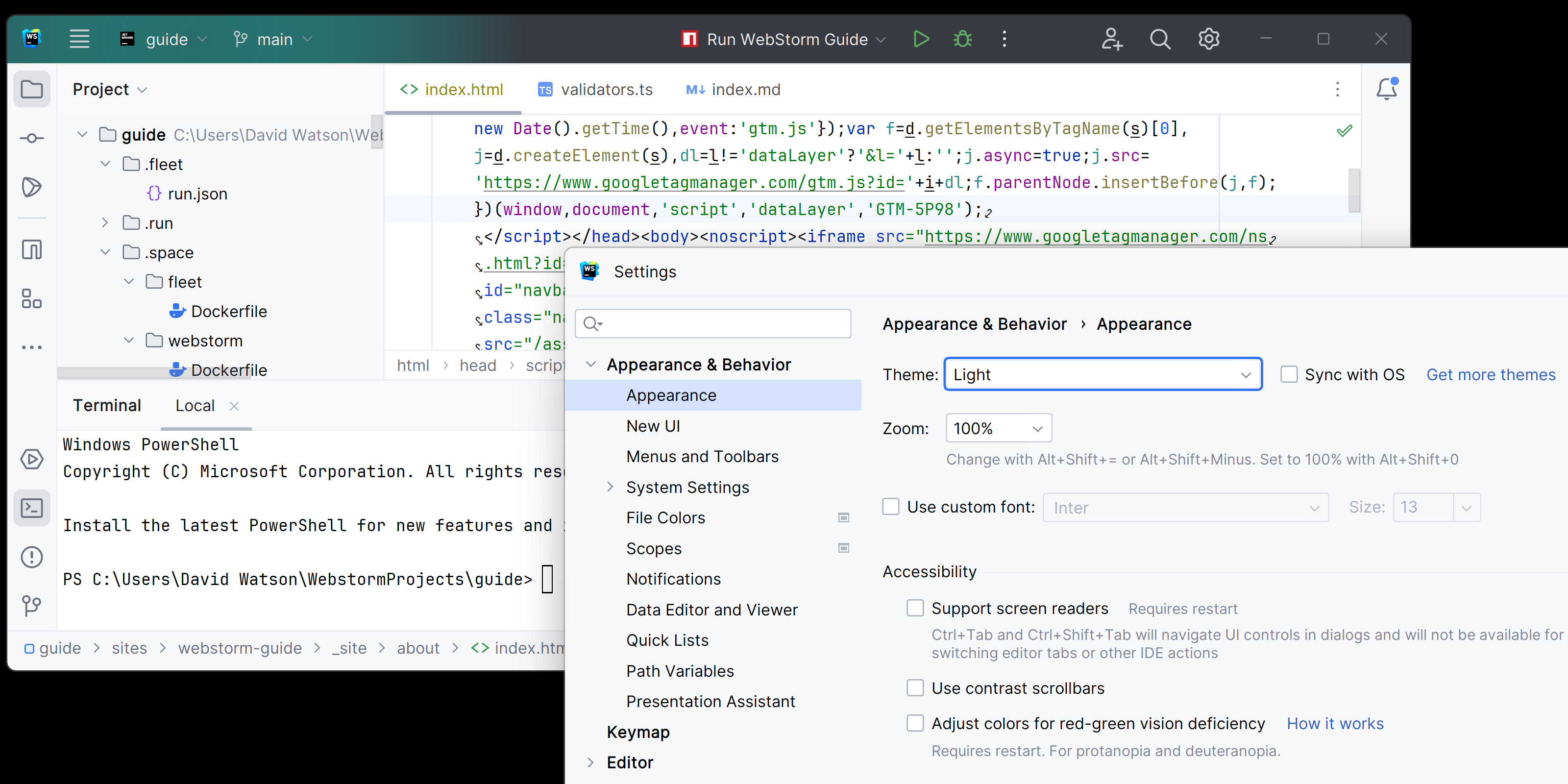 Example of the Light theme in WebStorm