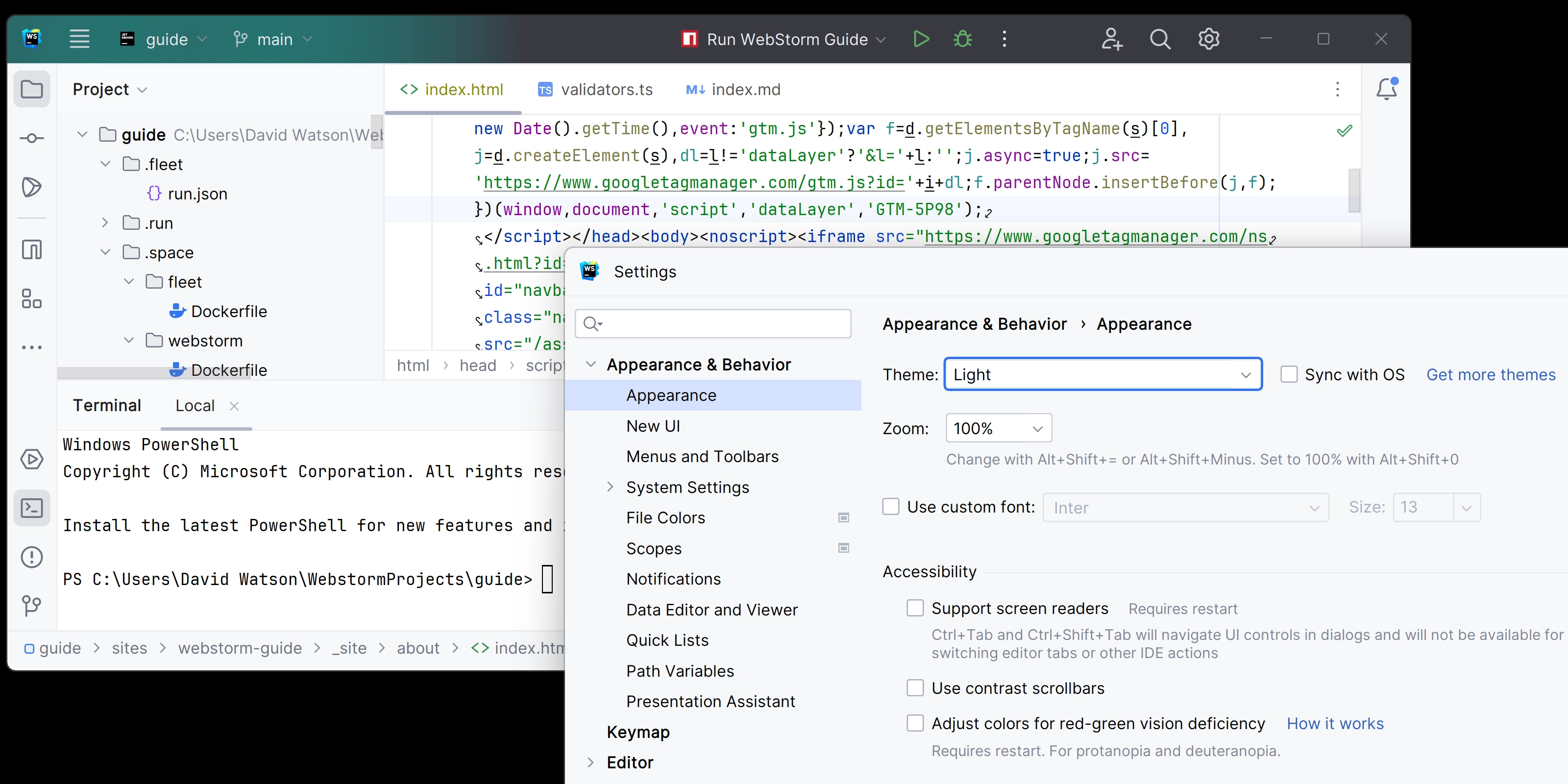 Example of the Light theme in WebStorm