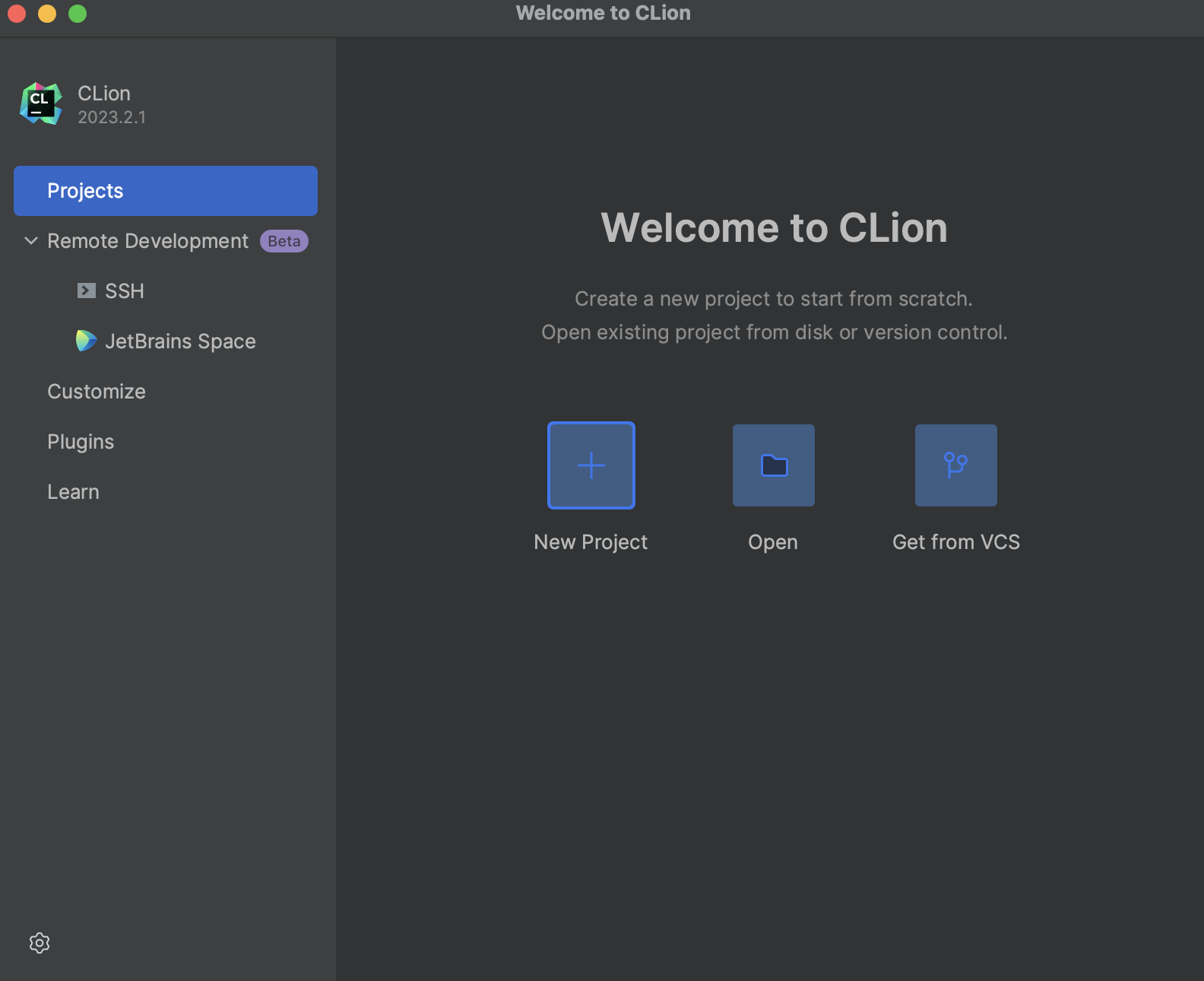 Welcome to CLion toolwindow