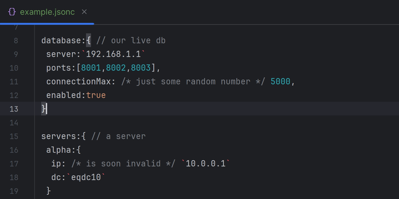 An example jsonc file showing the use of inline comments used in the file 