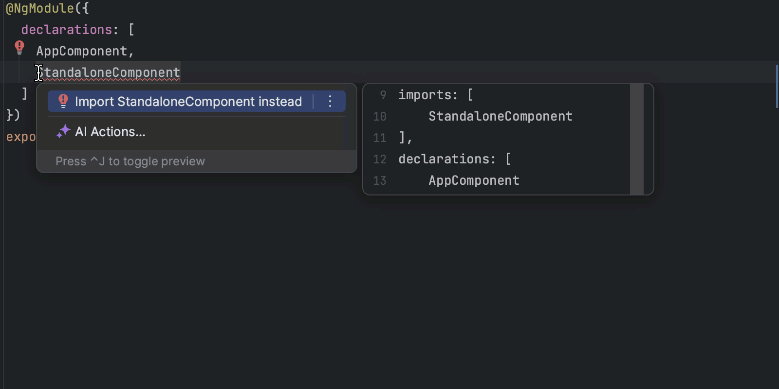 Using the import standalone components in NgModule