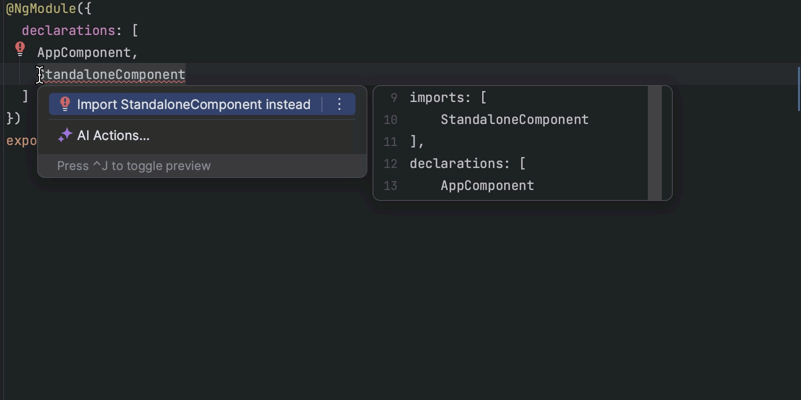 Using the import standalone components in NgModule