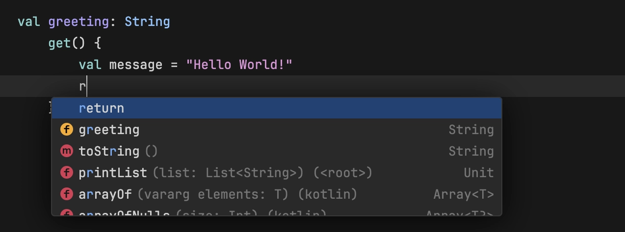 JetBrains Fleet における Kotlin のコード補完