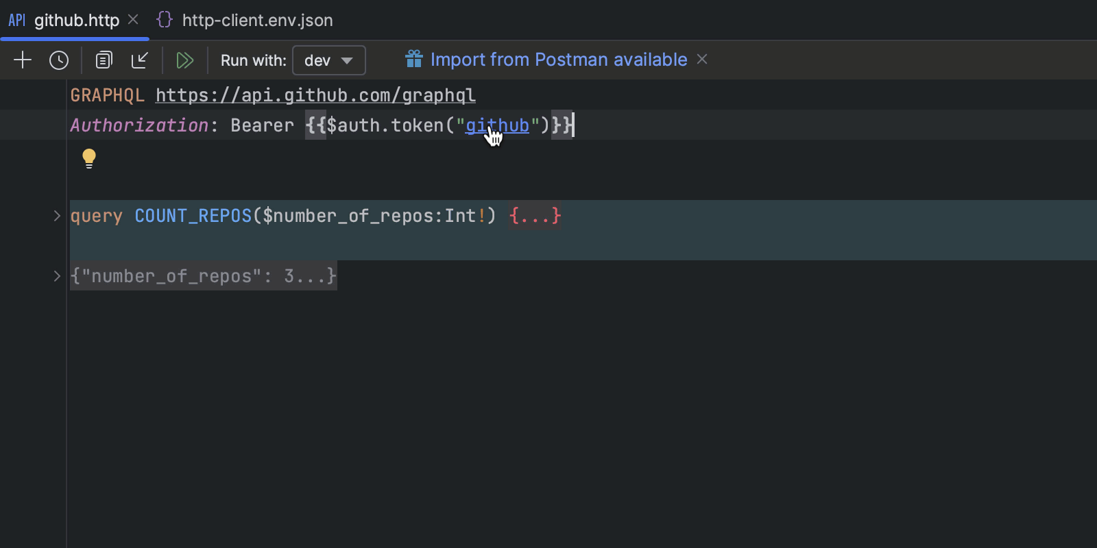 Image showing the OAuth 2.0 authentication support for the HTTP CLient in WebStorm 2023.3