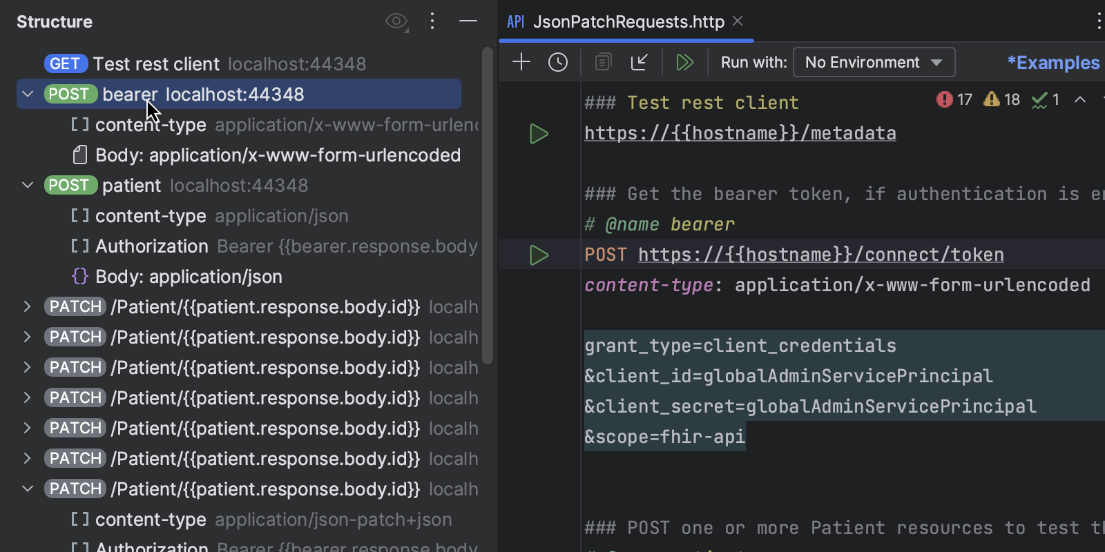 Image showing the new Structure view in the HTTP Client in WebStorm 2023.3