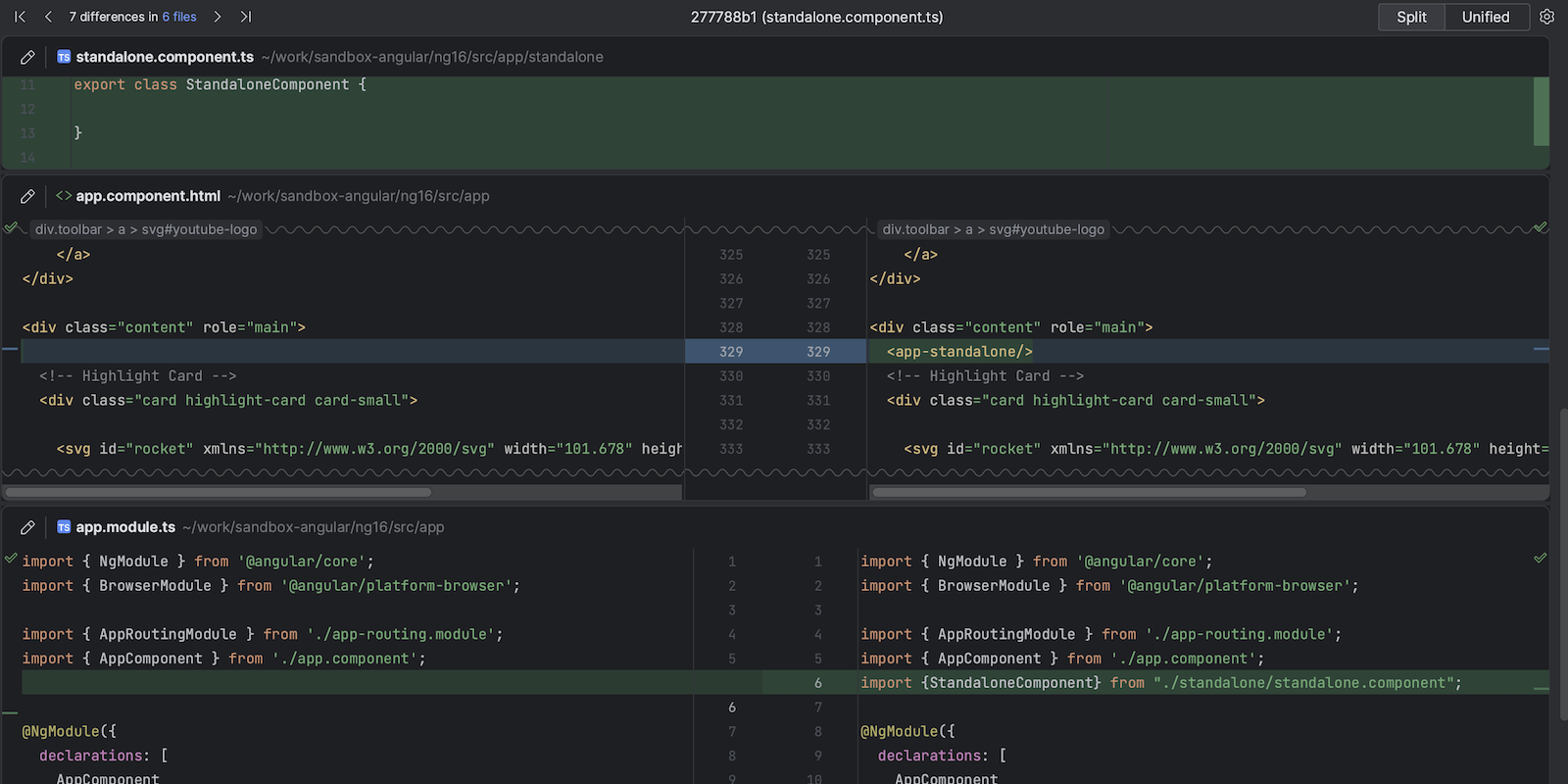 Image showing the all-in-one diff view in WebStorm 2023.3