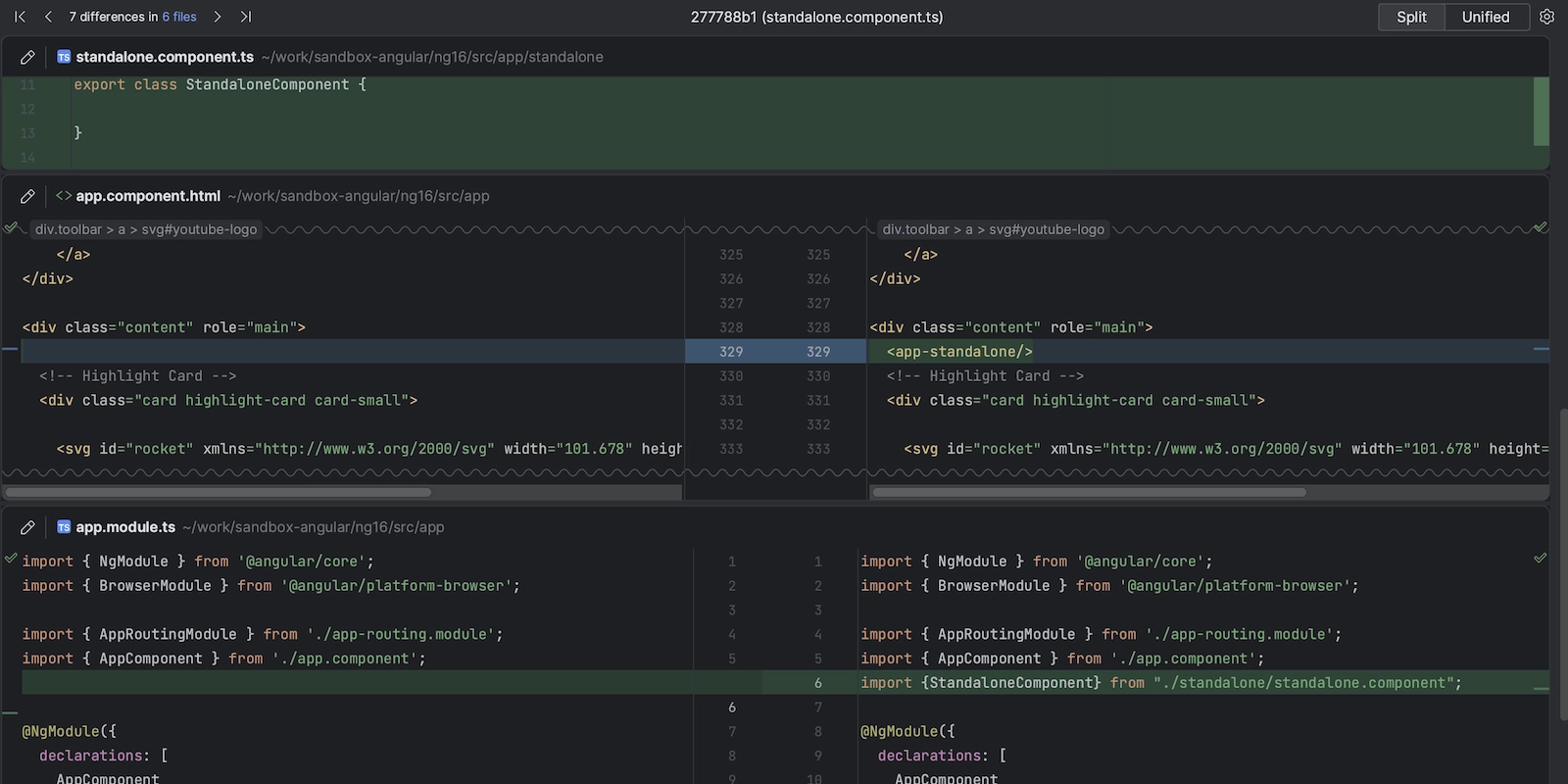 Image showing the all-in-one diff view in WebStorm 2023.3