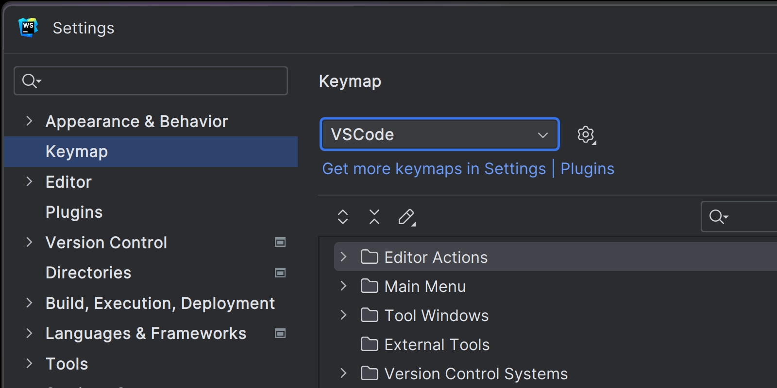 Image of the Keymaps available under Settings | Keymaps with the option to add further keymap plugins.