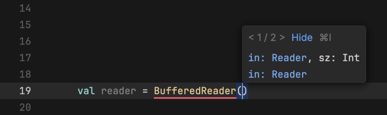 Informações sobre parâmetros para Kotlin no JetBrains Fleet