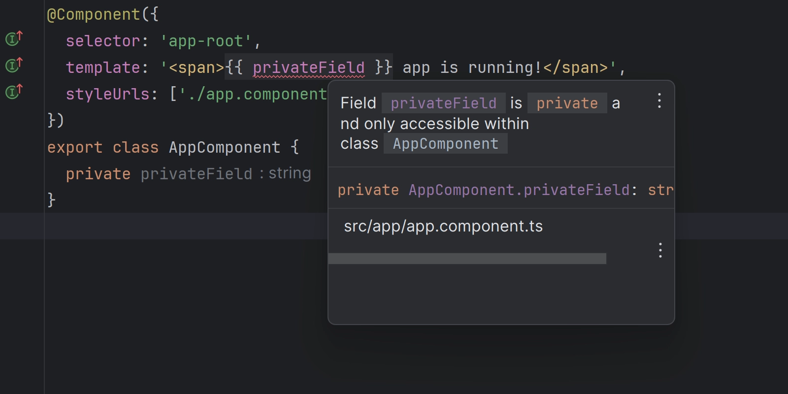 Image showing the improved type error formatting for Angular in WebStorm 2023.3