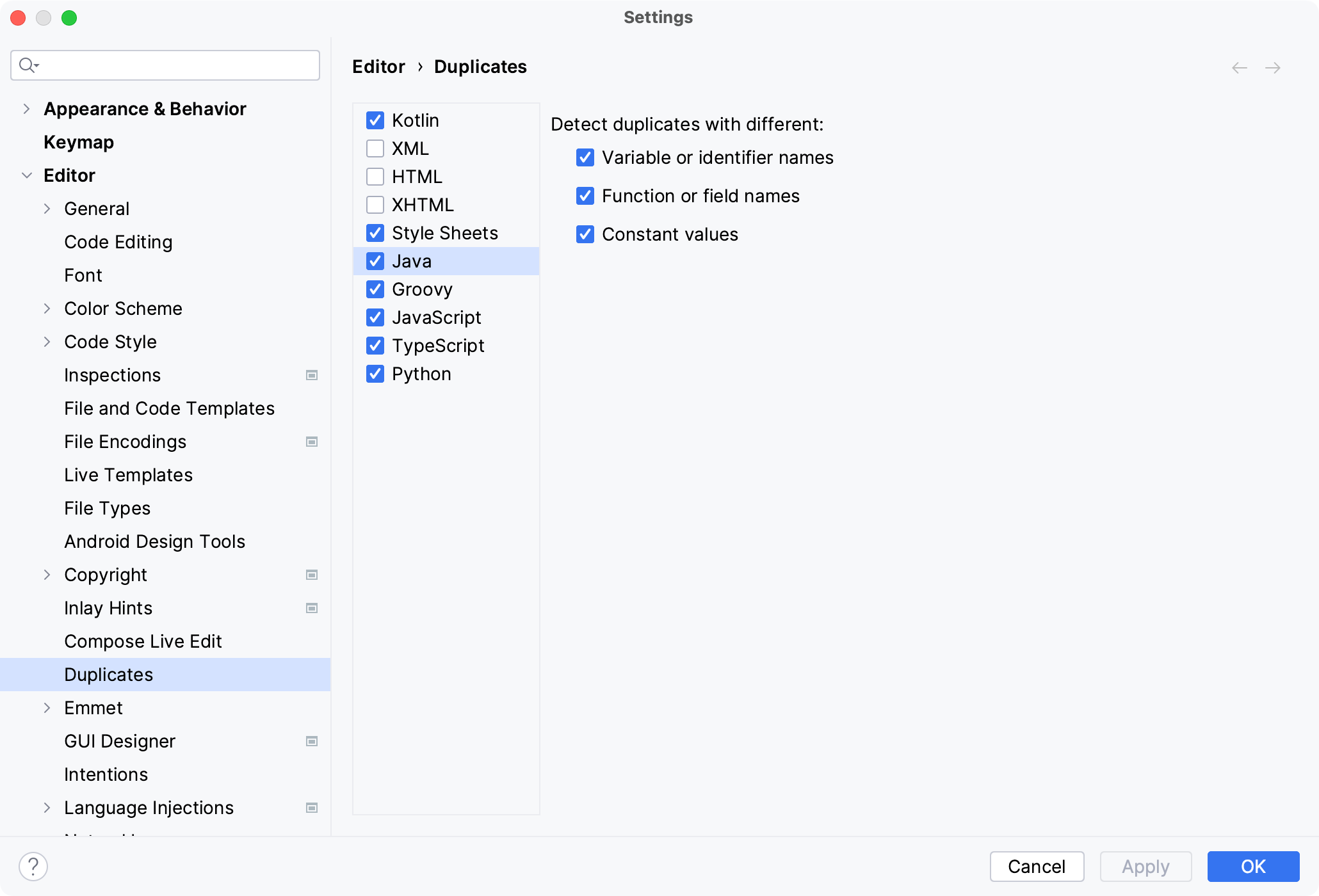 Checking for duplicates with Qodana. 