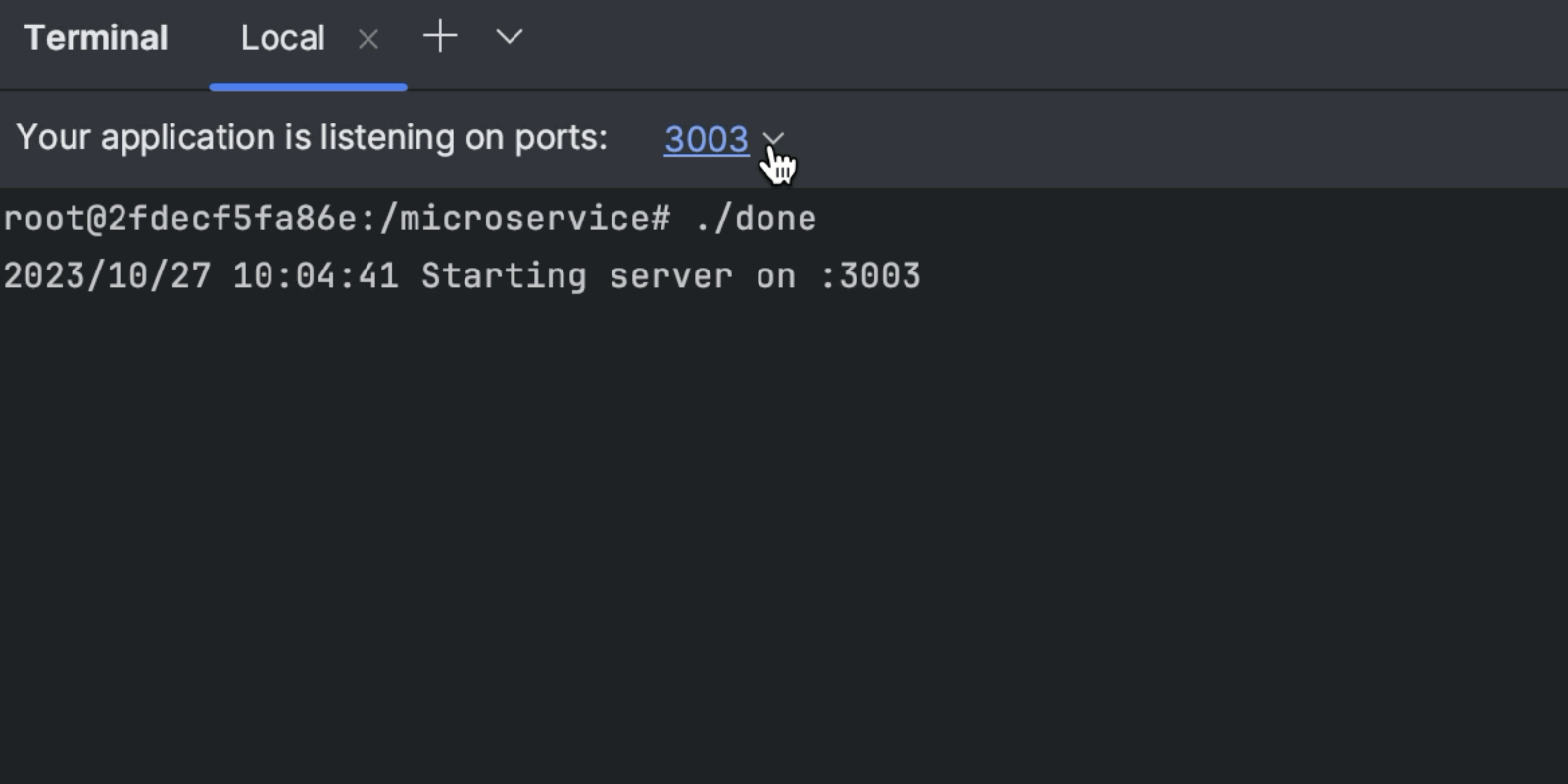 Gif showing the automatic port forwarding in Dev Containers in WebStorm 2023.3 EAP