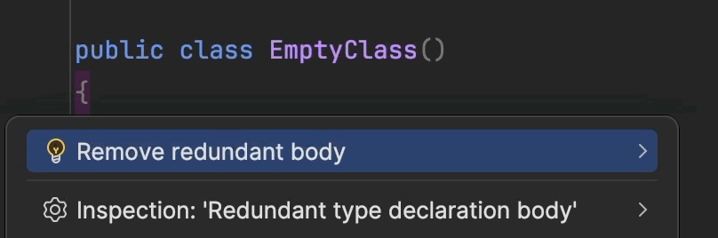 Removing empty redundant primary constructors and bodies