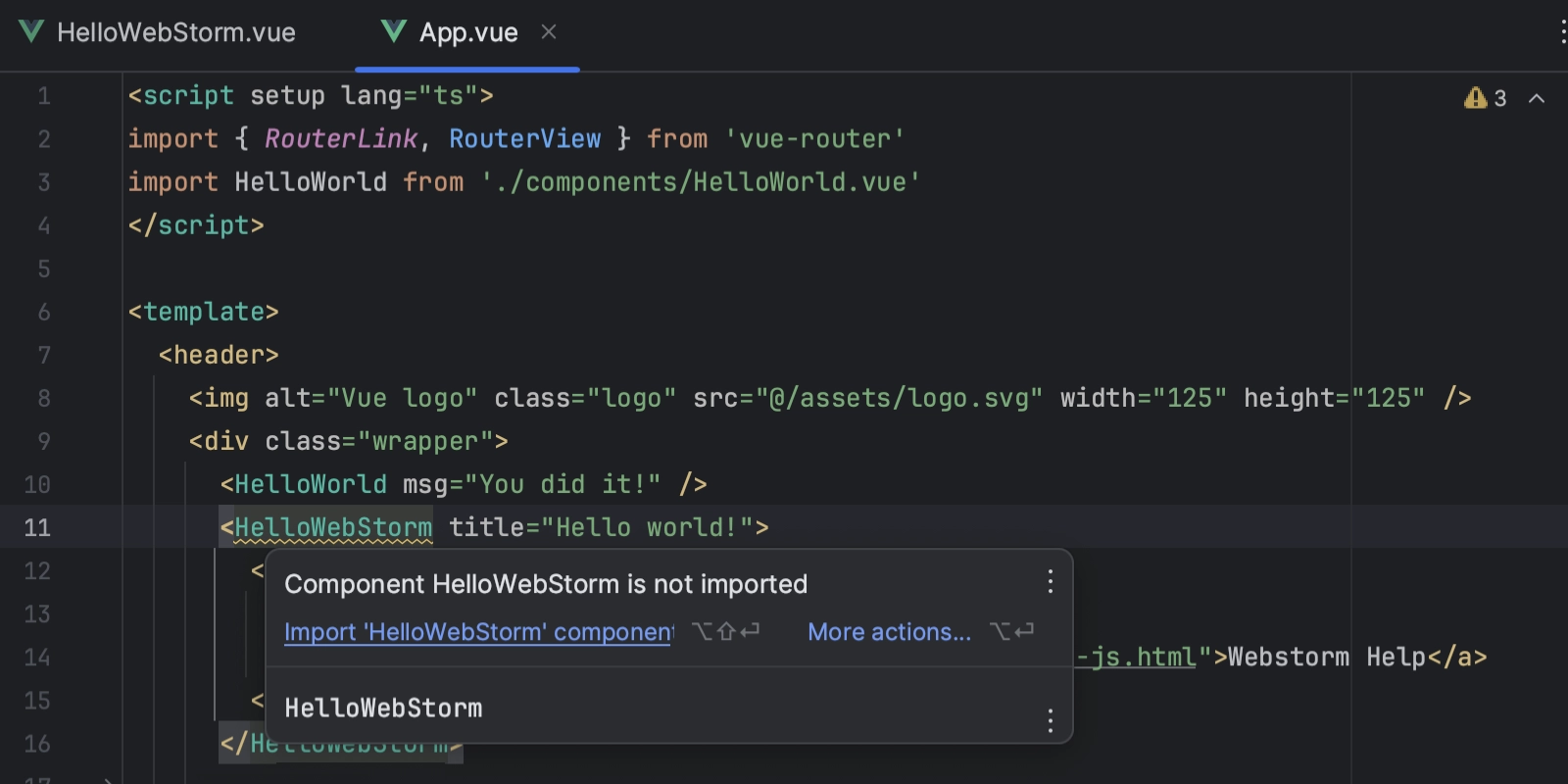 Inspection popup that states that an import statement is missing.
blog_vue_add_component_missing_import_statement.png
