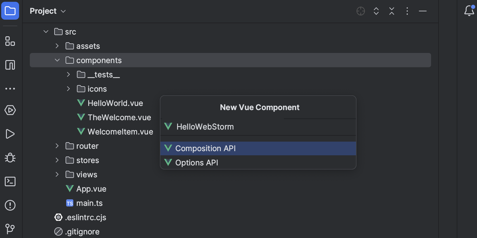 Create new component: specify the component name