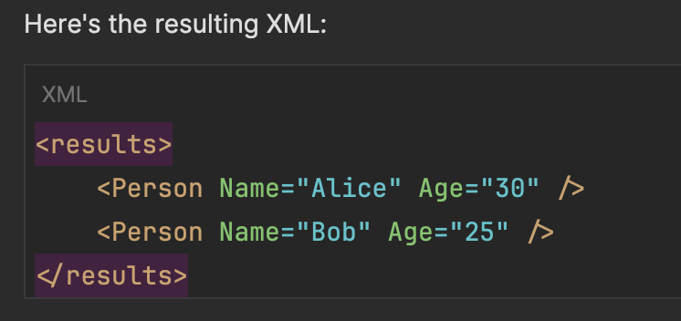 XML data recommended in chat