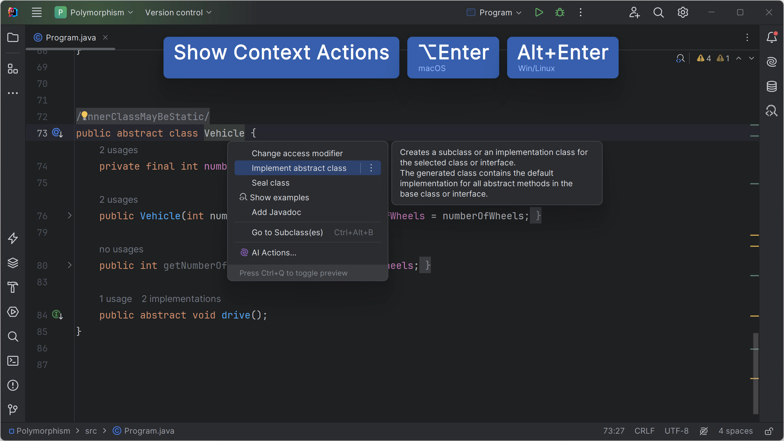 Implement abstract class in IntelliJ IDEA