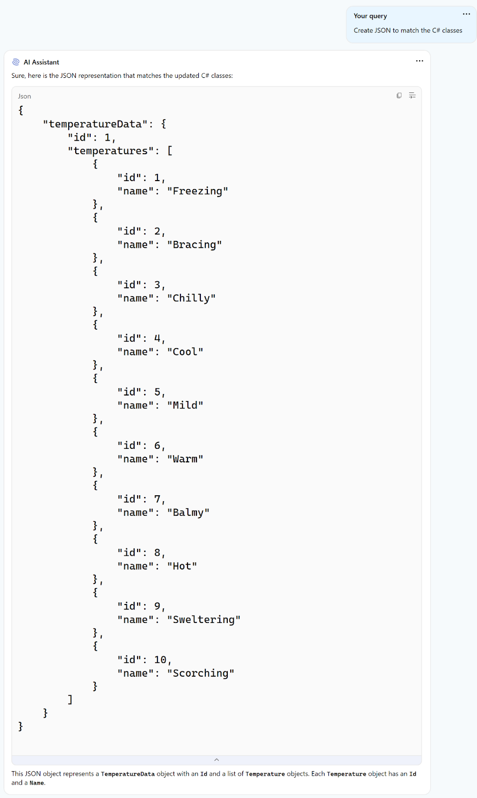 Image de JSON devant correspondant à la classe. 