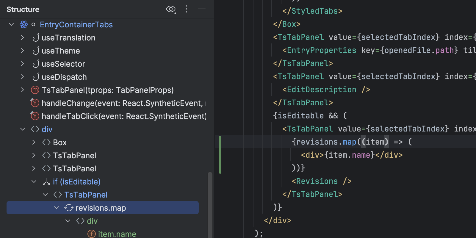 Showing the improved structure view with new JSX icons