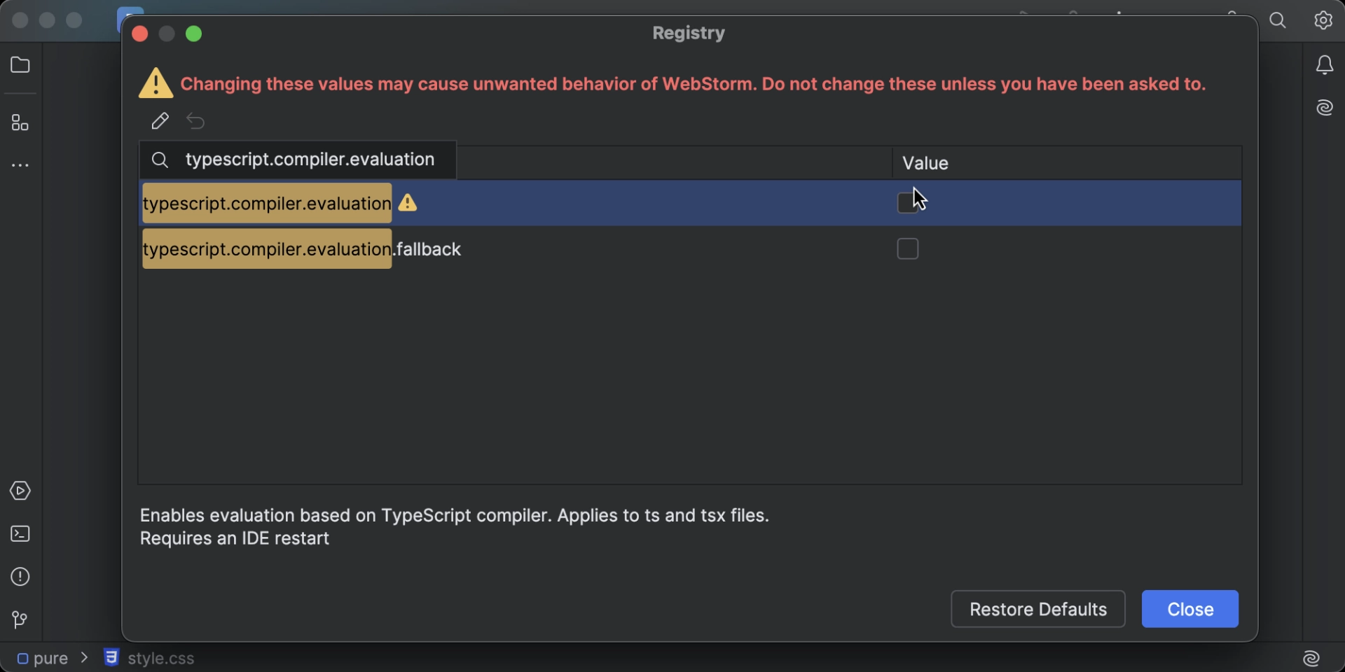 Experimental TypeScript engine via registry