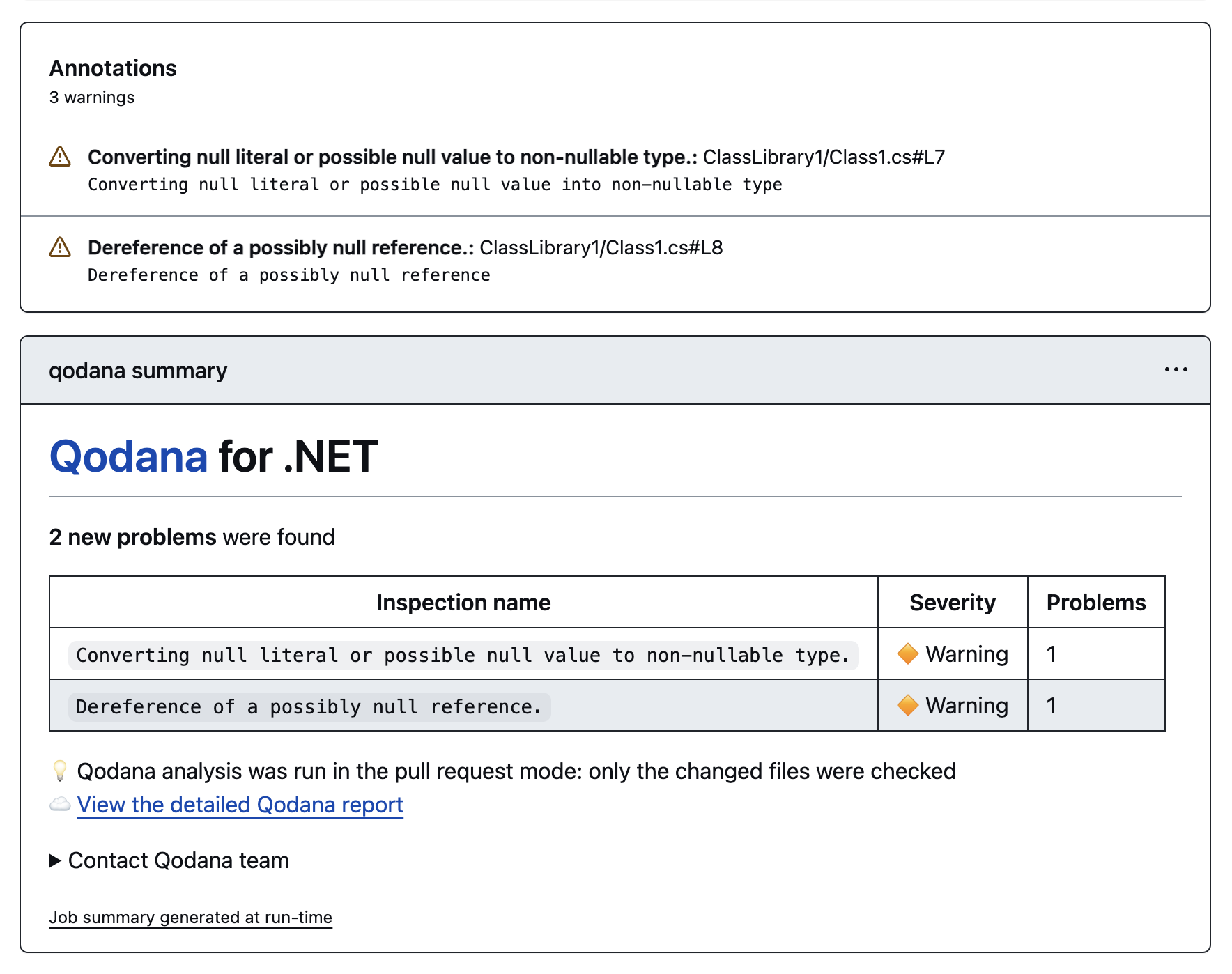 GitHub Actions annotations with Qodana results