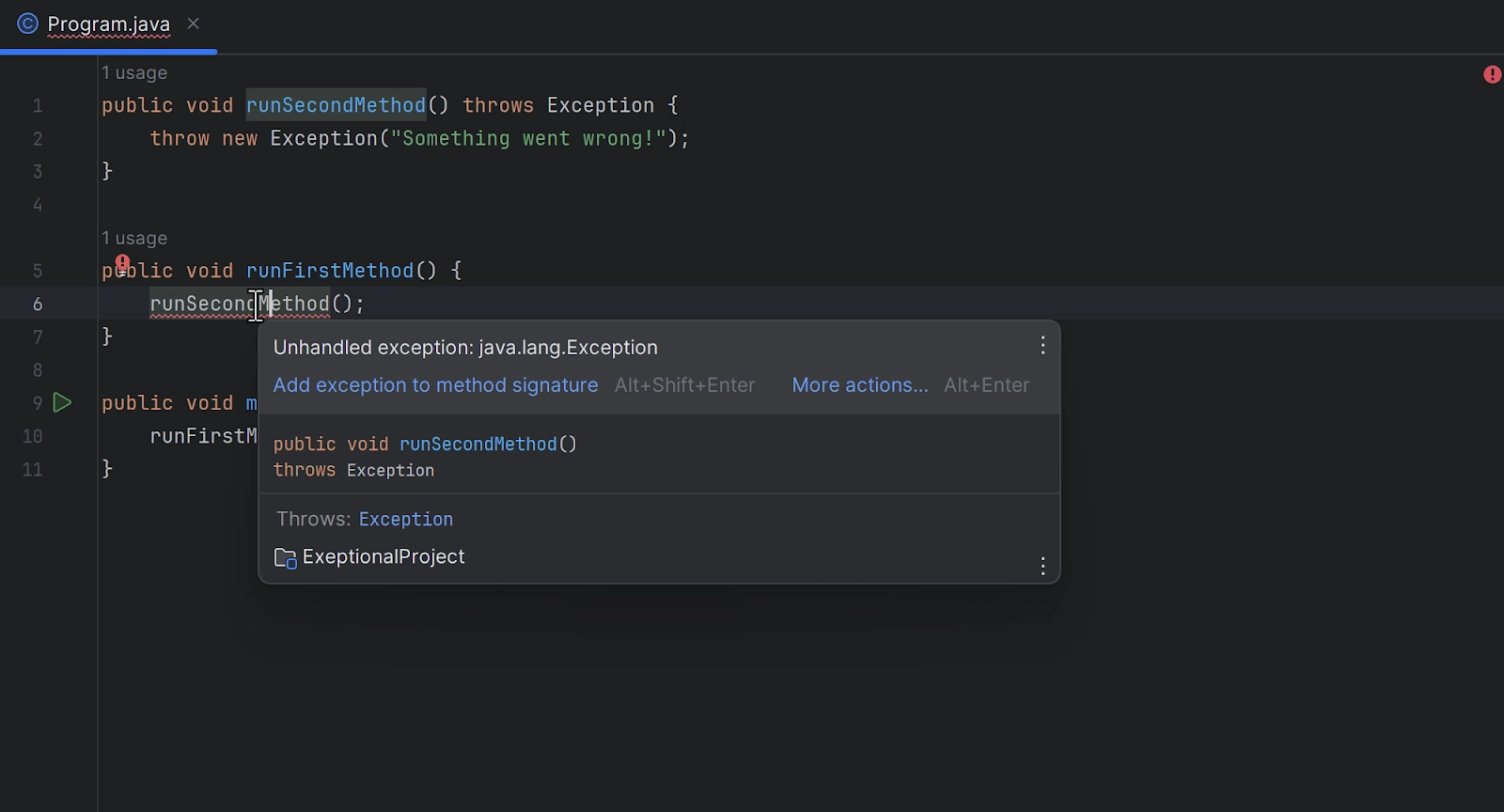 Add exception to method signature