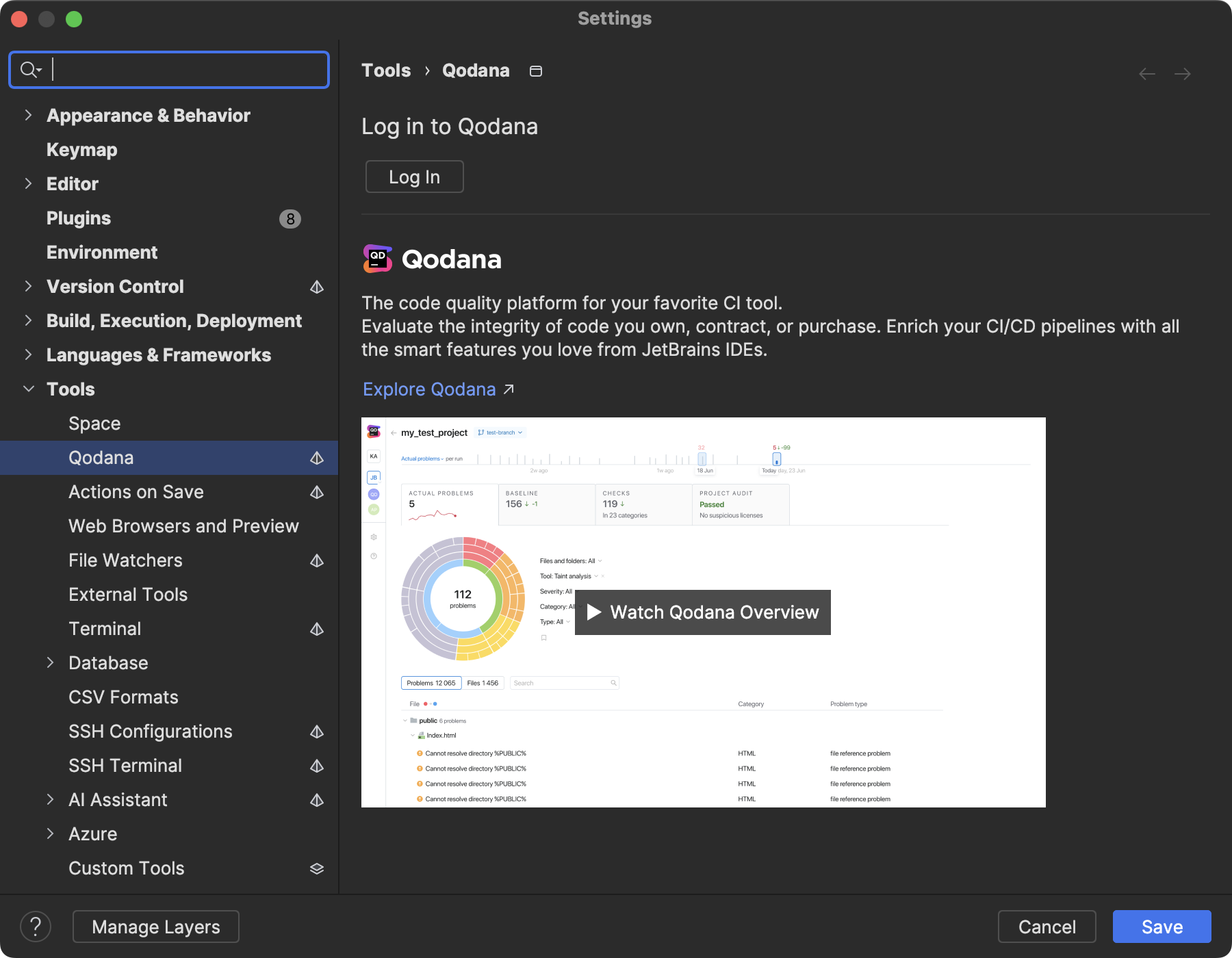 Logging into Qodana in the IDE