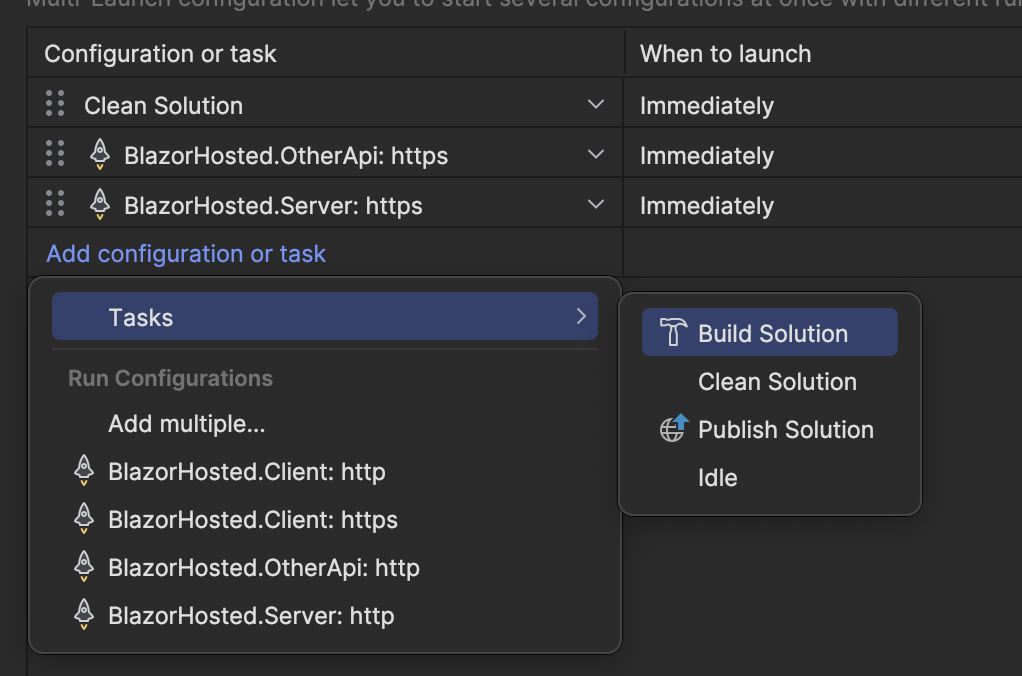 Adding more tasks to multi-launch configuration