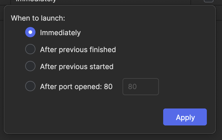 Multi-launch "when to launch" dialog.