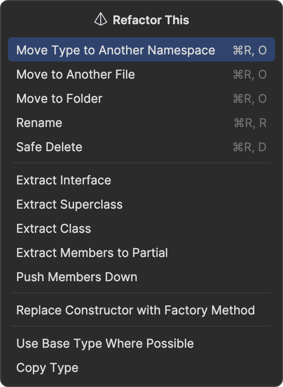 Refactor This dialog showing refactoring options