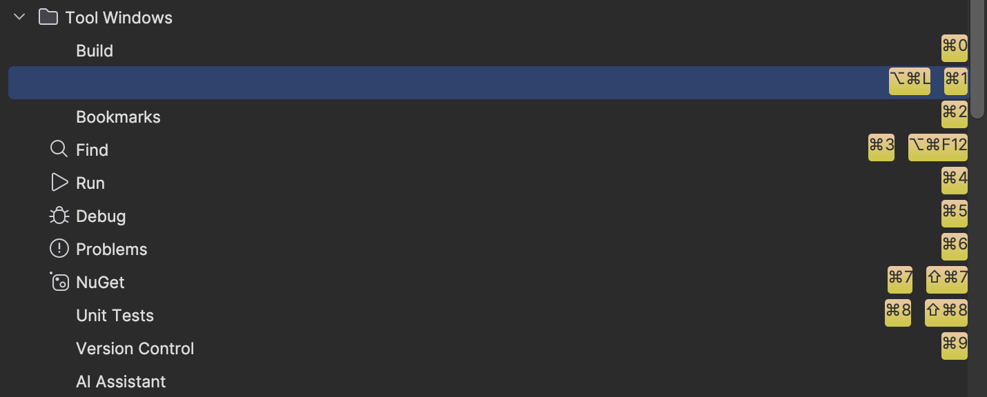 Tool Windows shortcuts in keymap settings 