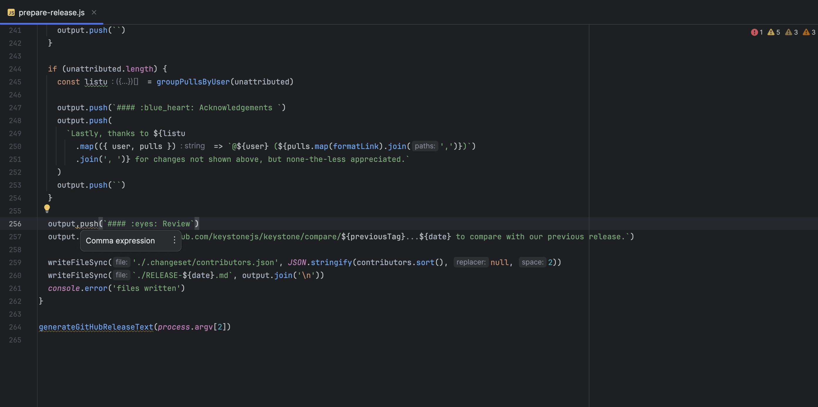 Qodana comma expression code review