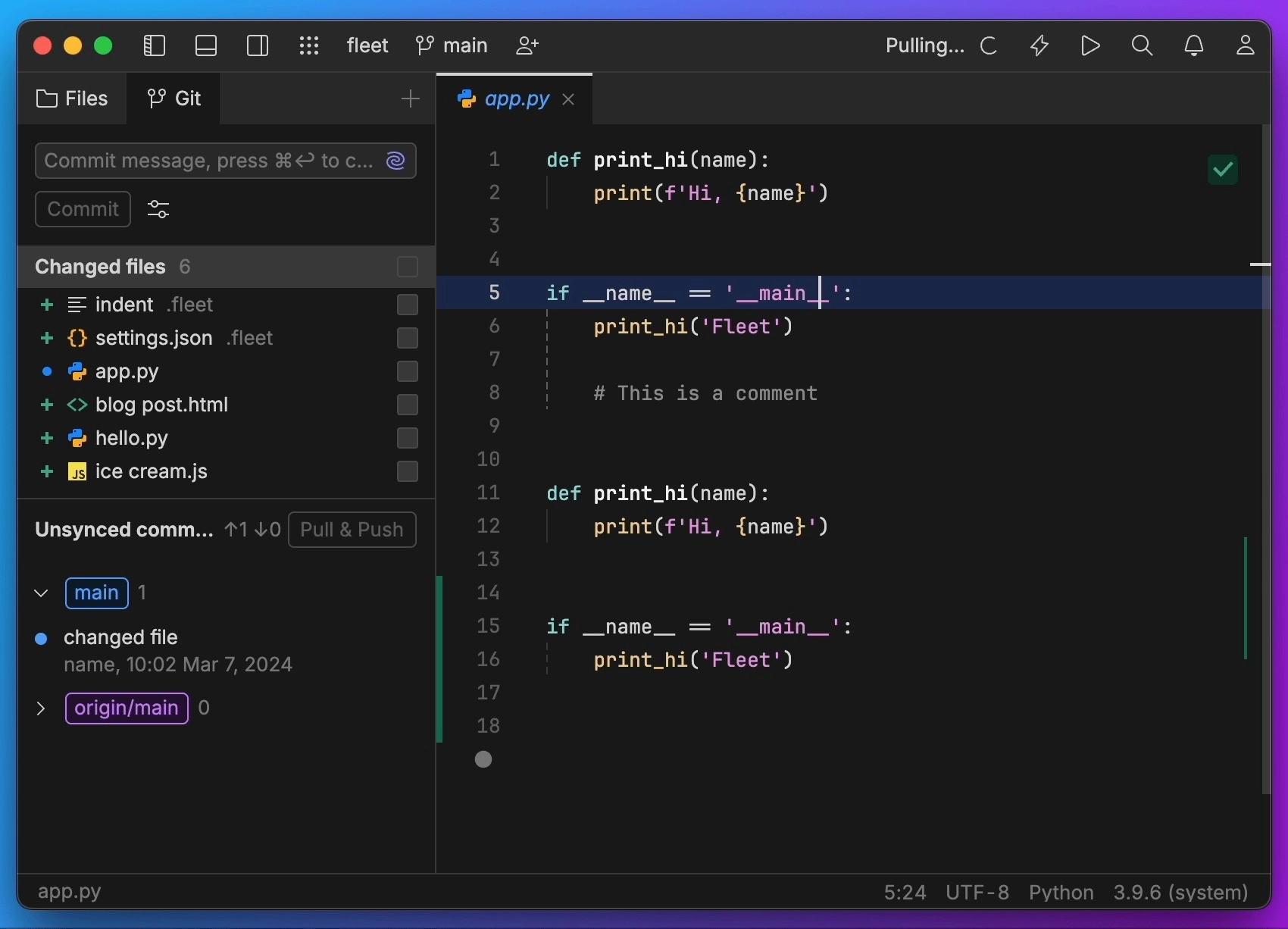 Fleet shortcut git pull