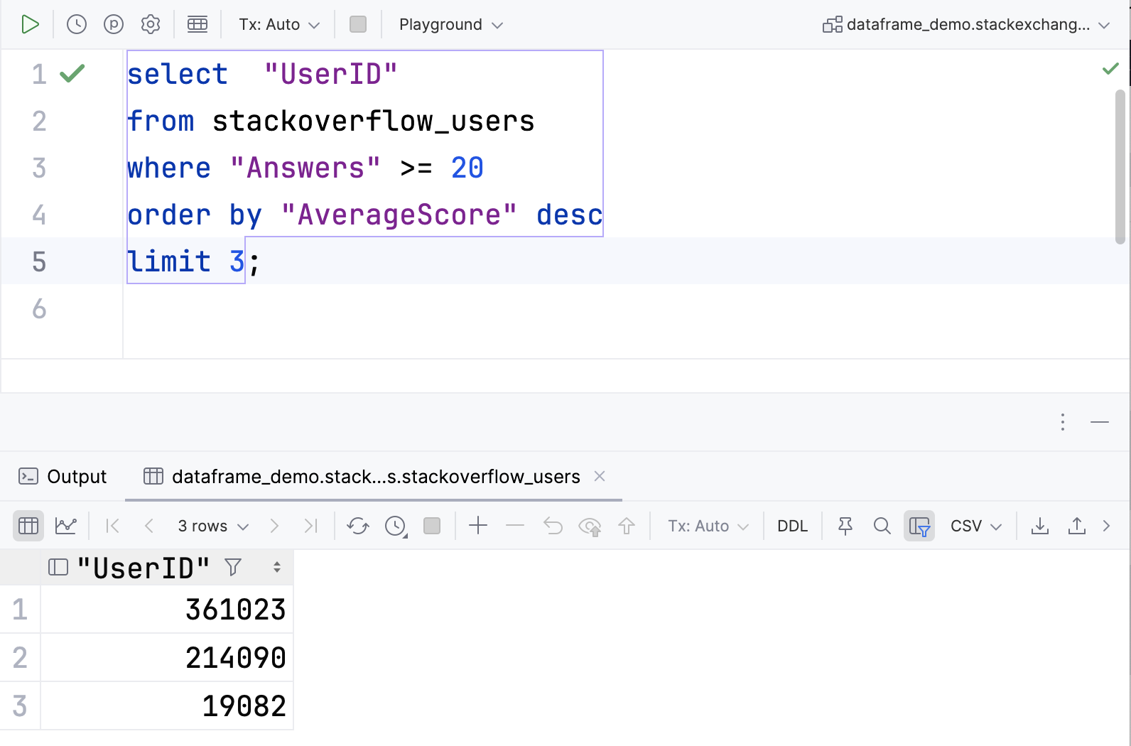 Creating and running a query in DataGrip